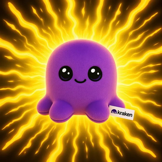 Purple Beast plush with a golden lightning burst and Kraken tag