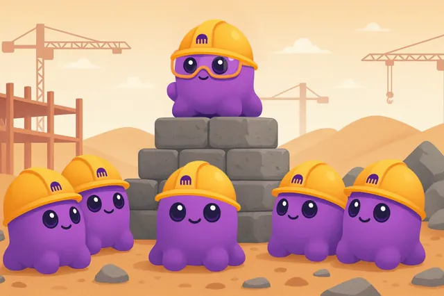 A Beast construction crew wearing hard hats at a building site