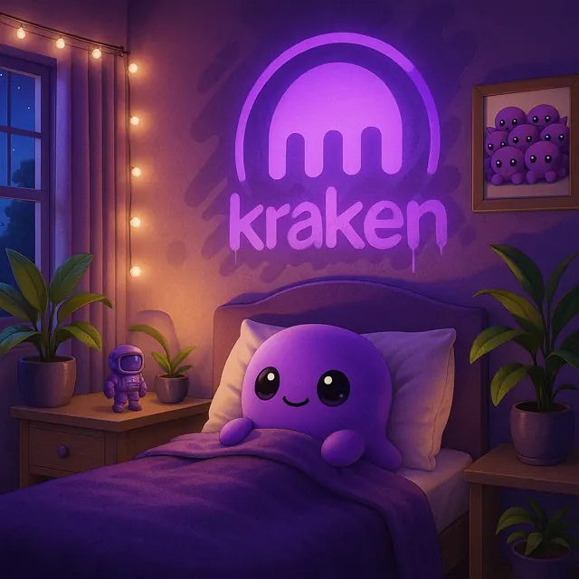 Beast tucked into bed in a softly lit Kraken-themed bedroom