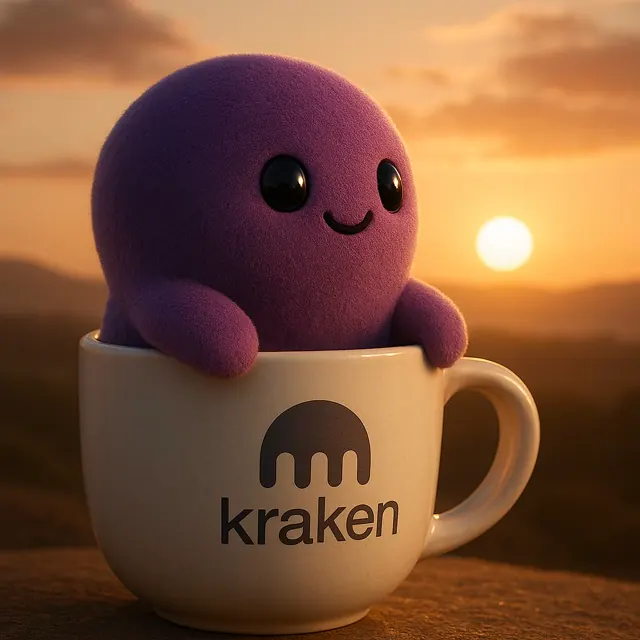 Beast sitting inside a Kraken mug at sunset