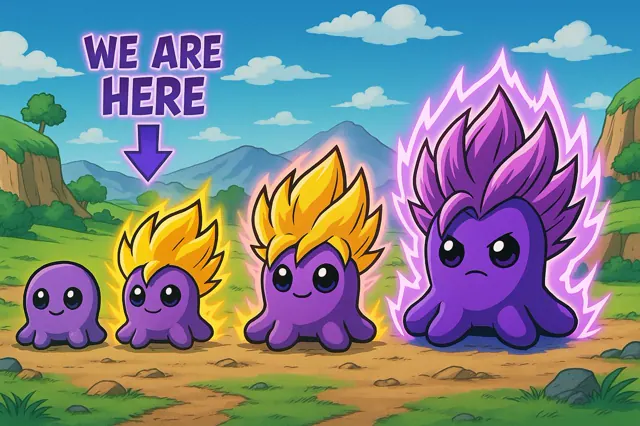 Four cartoon Beast forms powering up in an anime landscape